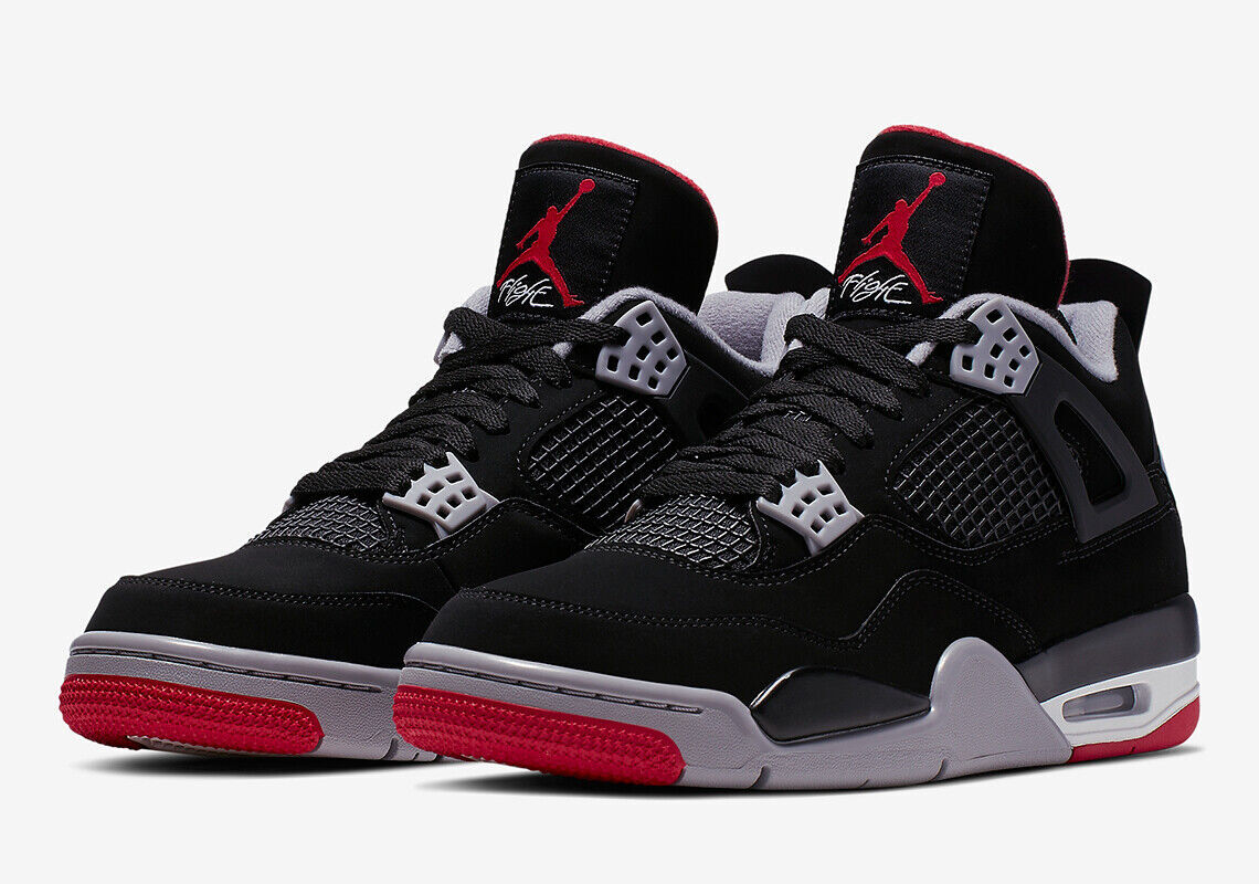

NIKE AIR JORDAN 4 BRED 2019 308497-060 Кроссовки мужские US6-12, Черный, Air Jordan 4