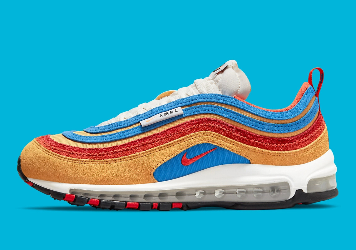 

Мужские кроссовки Nike Air Max 97 SE Running Club Photo Blue Pollen White DH1085-700, Pollen/orange-lt photo blue, Nike Air Max 97