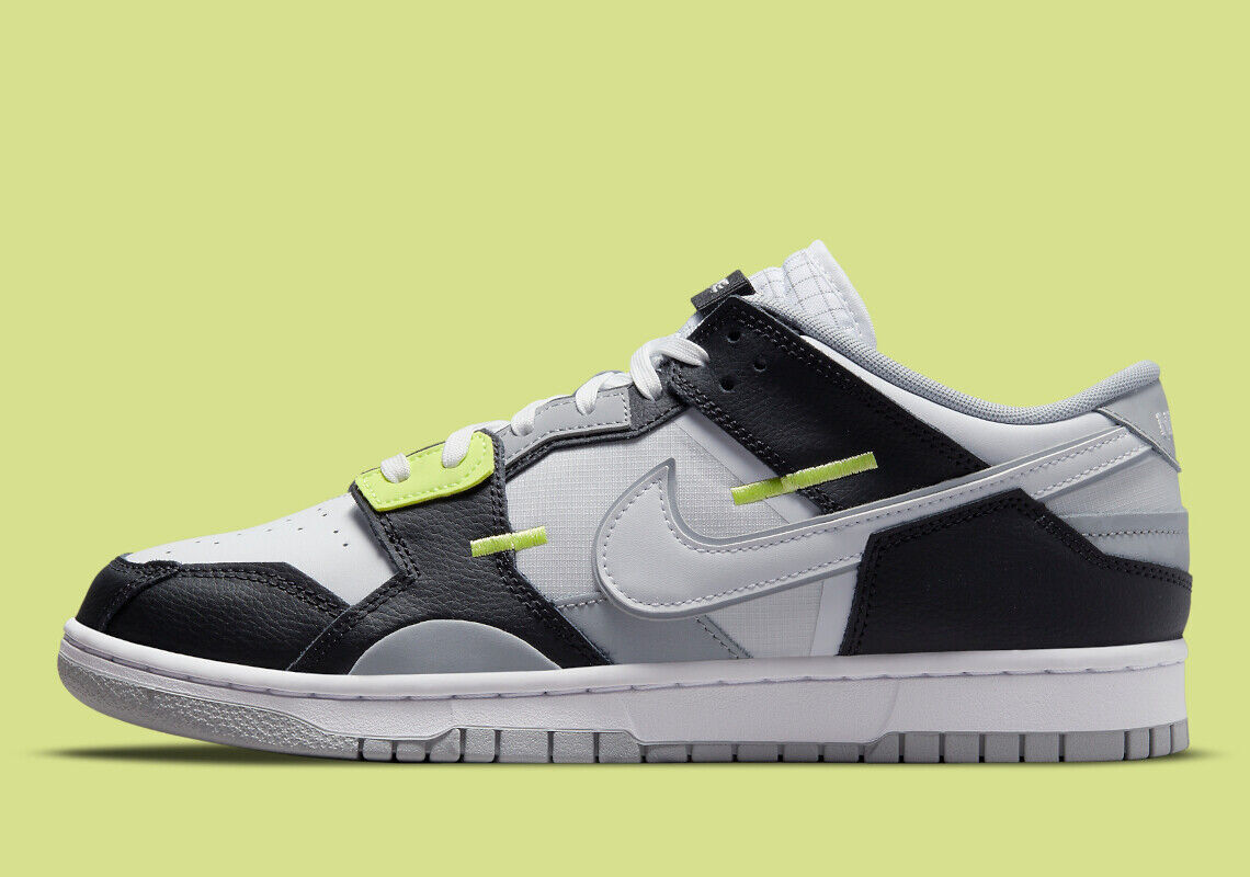 

Мужские кроссовки Nike Dunk Low Scrap Black/White/Light Lemon Twist DC9723-001 US6-12, Серый, Nike Dunk Low