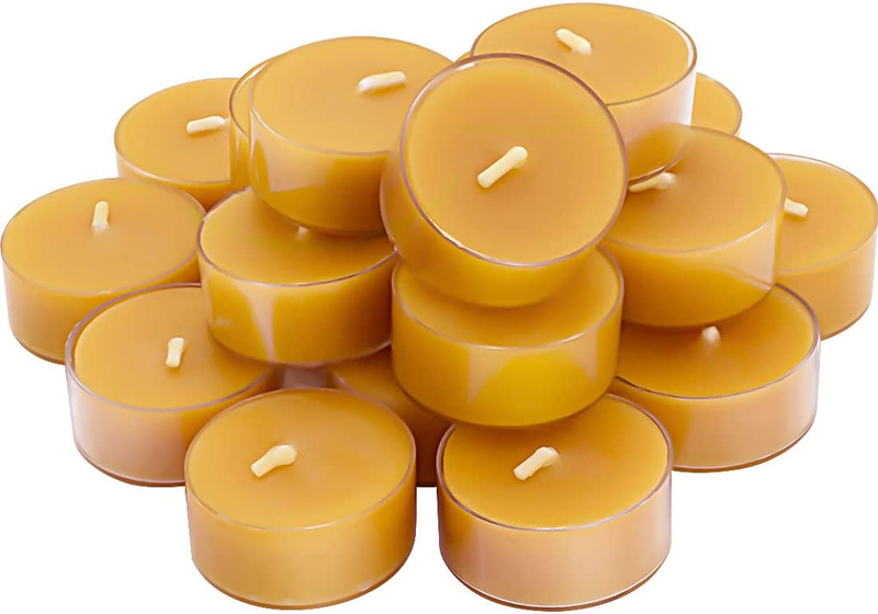 Natural Beeswax Tea Candles,  20 Pack Handmade Beeswax Candles, Clear Cup, Great