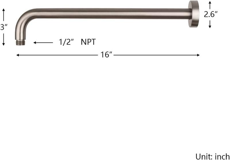 Shower Extension Arm Brushed Nickel Brass Long Head Extension Tube Extender Arm
