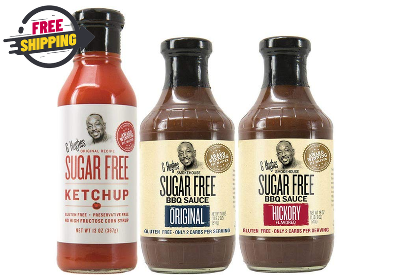 Delicious G Hughes Sugar-Free Sauces - Ketchup, BBQ Original, & Hickory (3 Pack)