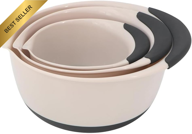 3-Piece Plastic Salad Bowl Set, Non-Slip Handle Kitchen Bowls, Multi-Use Mixing
