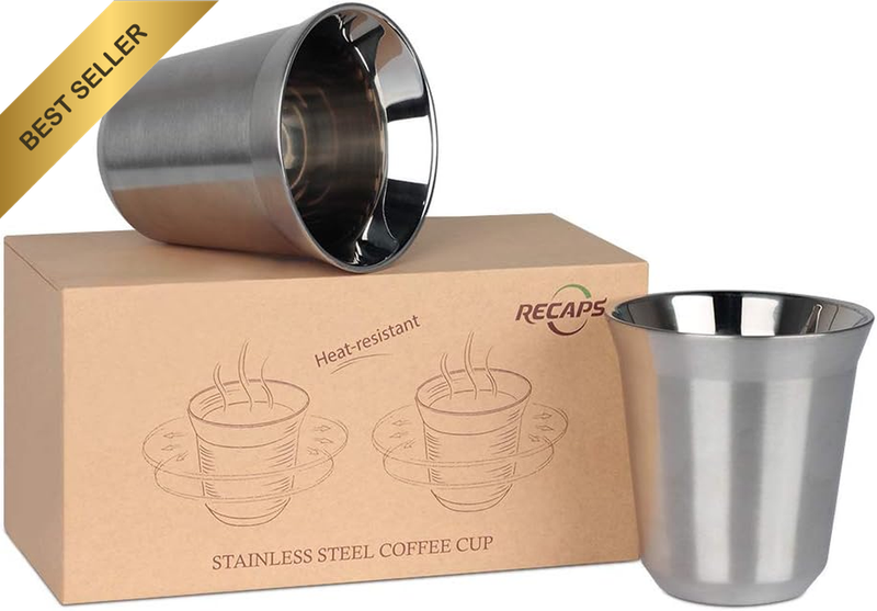 2Pc 80ml Double Wall Stainless Steel Espresso Cups 304 Demitasse Set
