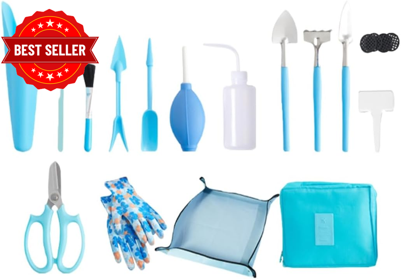 16-Piece Garden Tools Set with Bag, Stainless Steel Gardening Tools for Succulen