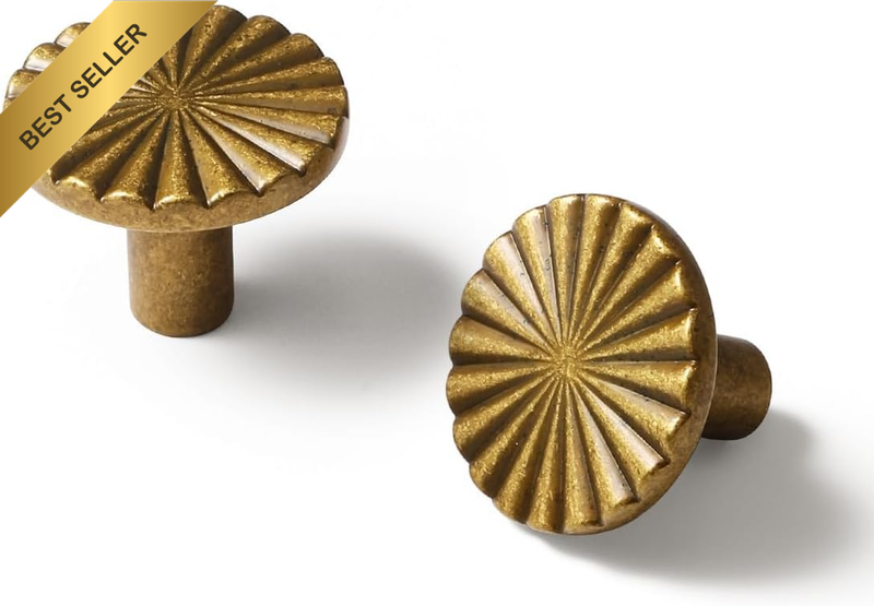 Antique Brass Vintage Cabinet Knobs – 8 Pack Zinc Alloy Flat Drawer Pulls for Ki