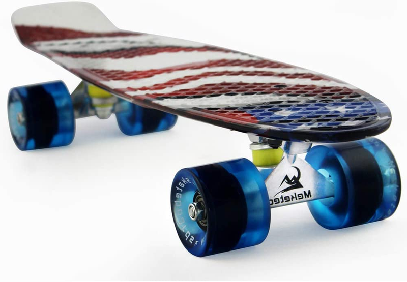Complete 22" Mini Cruiser Retro Skateboard For Kids Boys Beginners