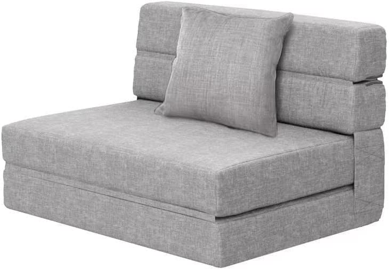 Folding Sleeper Chair Sofa Bed Lazy Couch with Pillow, Twin Size, Light Gray New