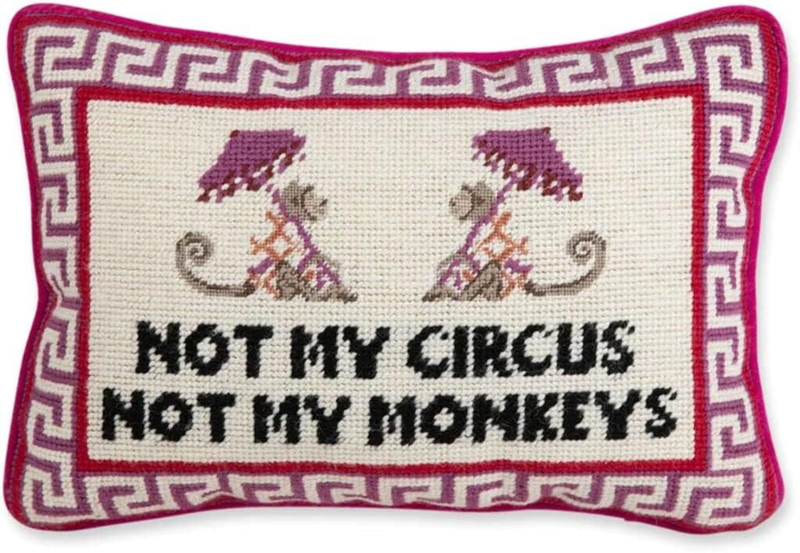 Needlepoint Decorative Throw Pillow - Not My Circus Not My Monkeys, Small Embroi