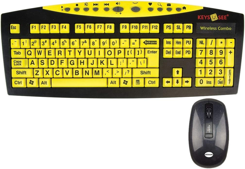 Wireless Large Print Keyboard and Mouse Bundle Set Keys U See Nano USB Receiver