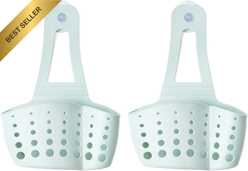 2 Pack Silicone Hanging Sponge Holders Adjustable Storage Basket Blue 19.4x14.3