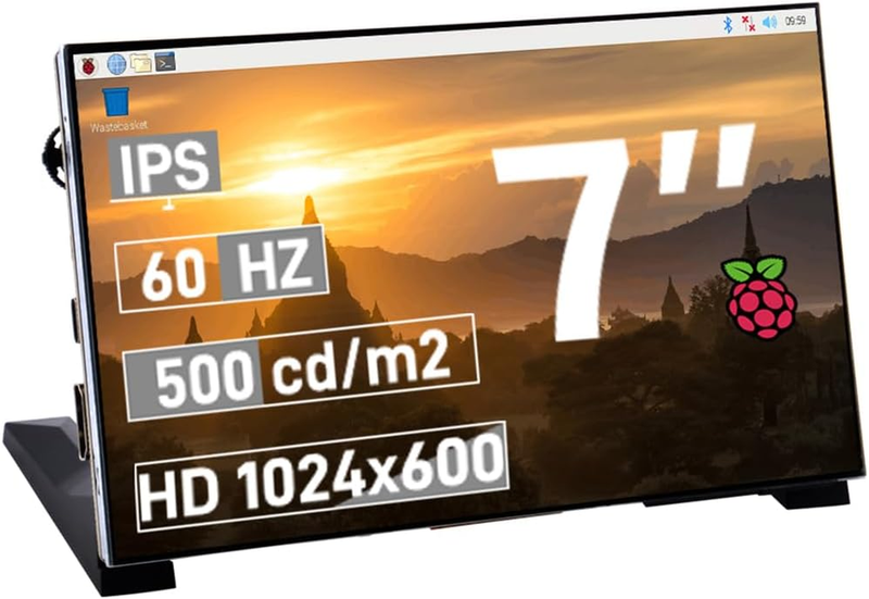 7 Inch LCD Screen for Raspberry Pi, 1024X600 IPS LCD Display with Stand, HDMI Po
