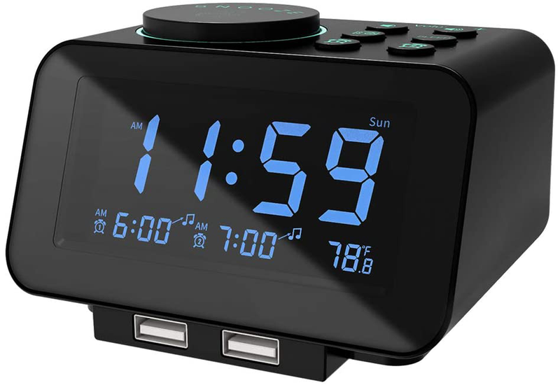 Uscce Digital Alarm Clock Radio 0-100% Dimmer, Dual Alarm With Weekday/Weekend