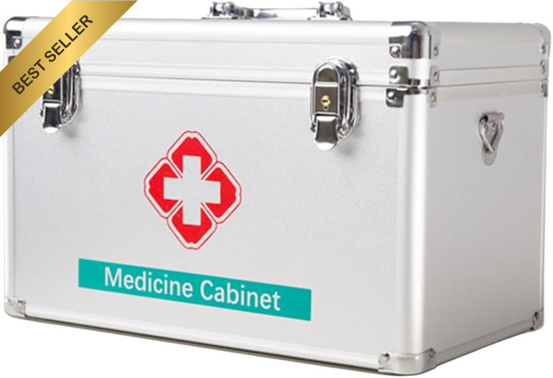 Lockable Medicine Box, Aluminum Alloy Frame Case, Portable 2-Layer Pill Organize