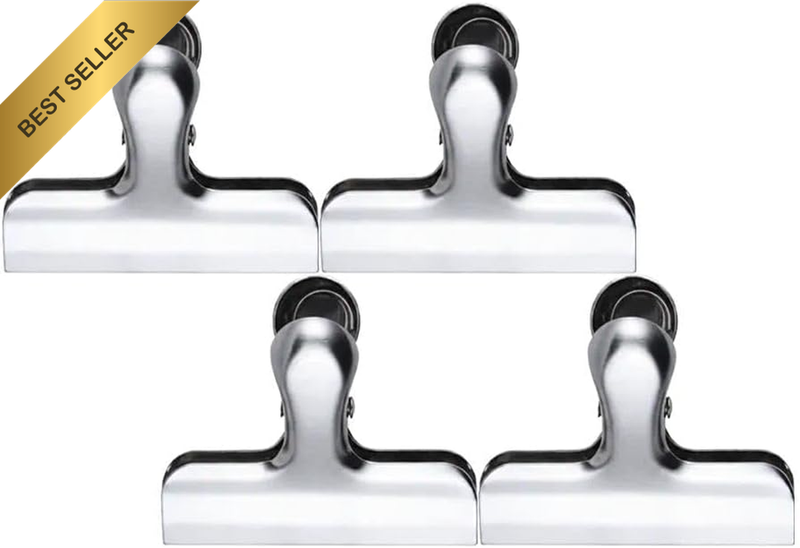 4-Pack Stainless Steel Chip Bag Clips, Heavy Duty, Silver