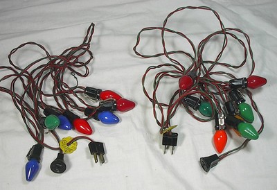 2 Strings 7 Bulb Vintage C7 Christmas Lights 14 Bakelite Clip Sockets Red/Green