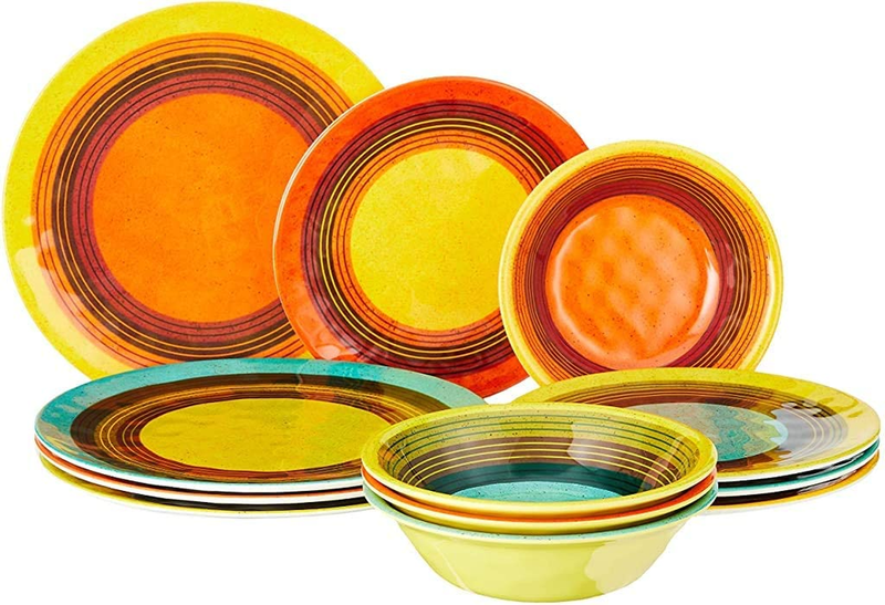 Sedona Melamine 12 Pc Dinnerware Set, Service for 4, Multicolored