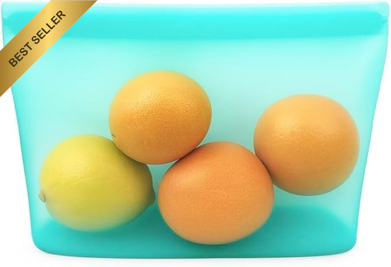 Reusable Silicone Food Storage Bag, Aqua, 350Ml, Leakproof Stand-Up Pouch, Bpa-F