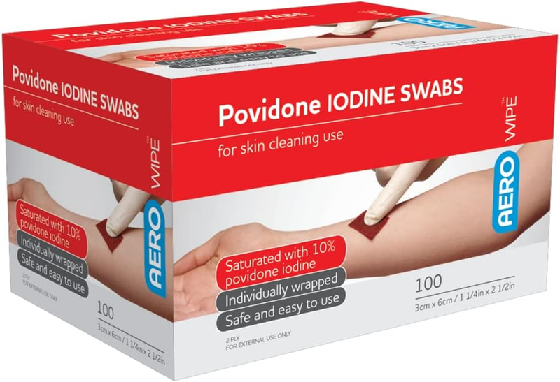 AEROWIPE 10% Povidone Iodine Swabs, Antiseptic Wipes for Pre‑Procedure Skin Clea