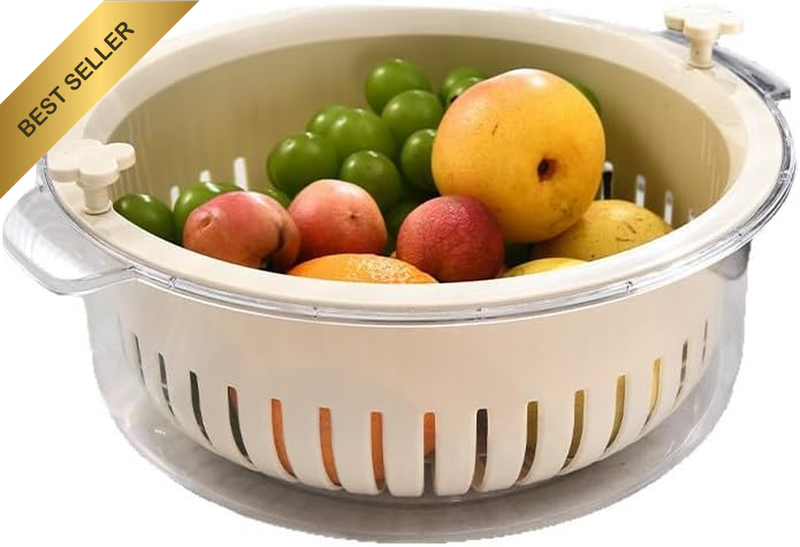 2-in-1 Plastic Colander Bowl Set Vegetable Fruit Washing Strainer Basket
