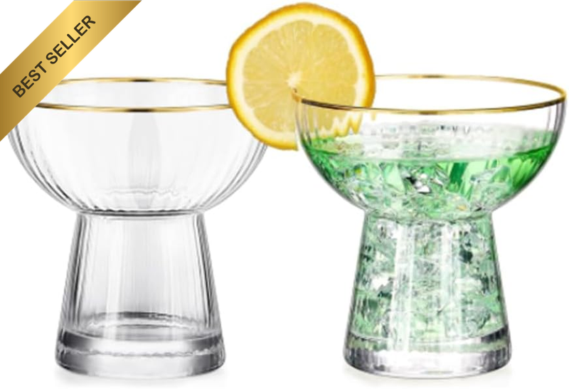 GYDAJIN Set of 2 Stemless Margarita Glasses, Clear Gold Rim Cocktail Glasses, El