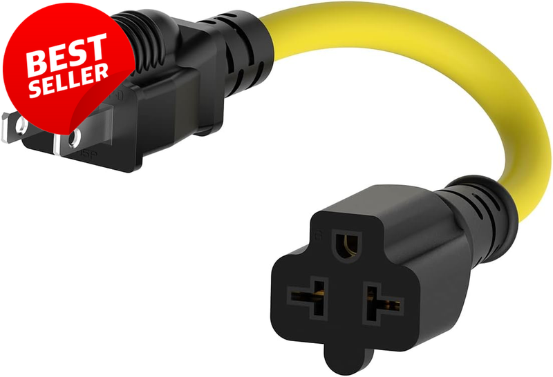 15A to 20A Plug Adapter Cable 1FT 12AWG NEMA 5-15P to 5-20R Heavy Duty - US