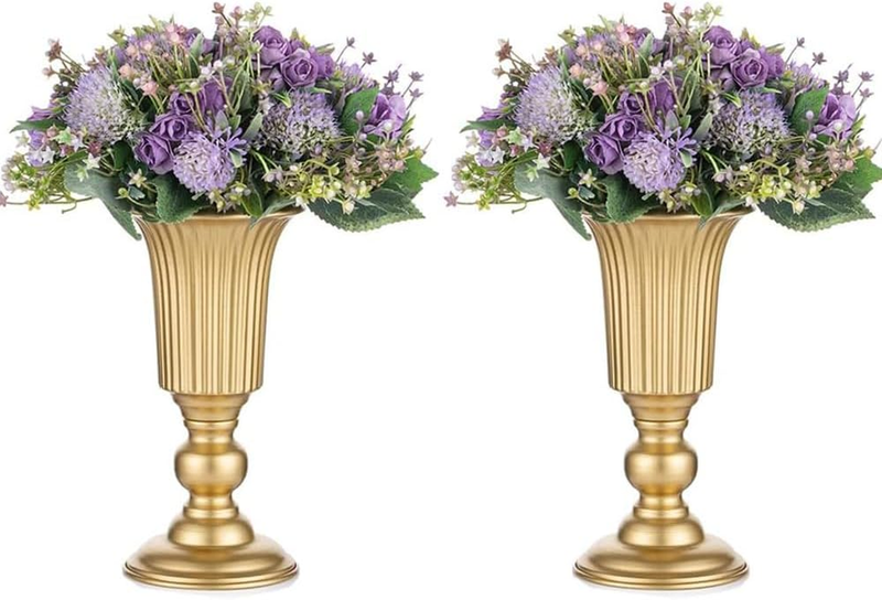 2 Pcs Flowered Metal Trumpet Vase,Desktop Decoration Vase,Elegant Wedding Center
