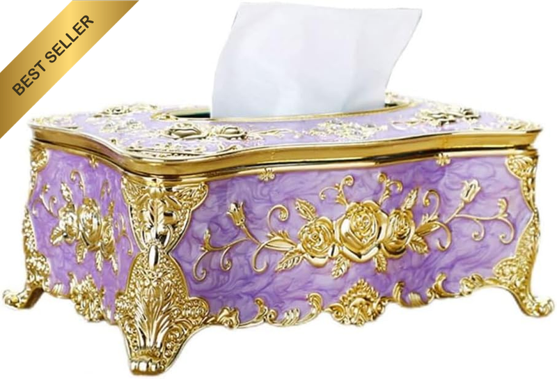 Tissue Cover Holder Embossed Roses, Rectangular Tissue Box Cover Dispenser, Acry