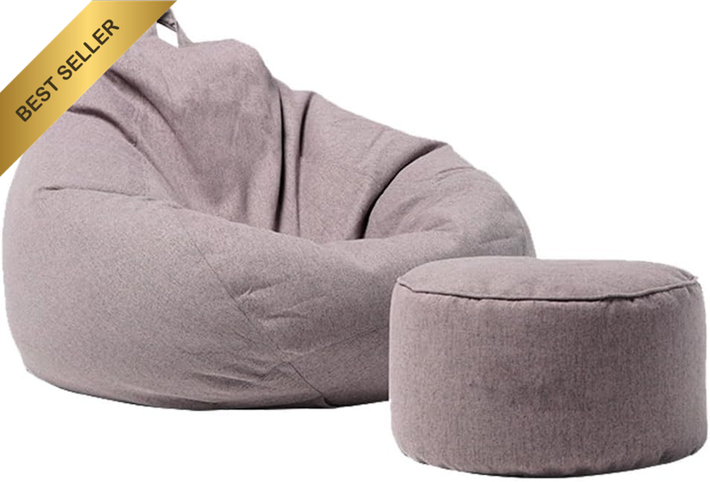 Extra Large Soft Round Grey Bean Bag Chair Cover for Kids & Adults