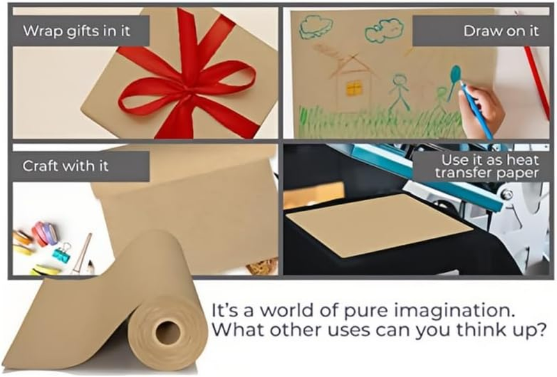 Brown Kraft Paper Roll, Gift Wrapping Paper, Craft Paper 12" X 1200" (100Ft) for