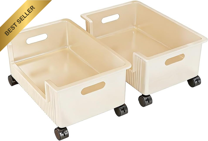 2 Pack Storage Box with Wheels and Handle, Under-Desk Storage Cart, Clothing and