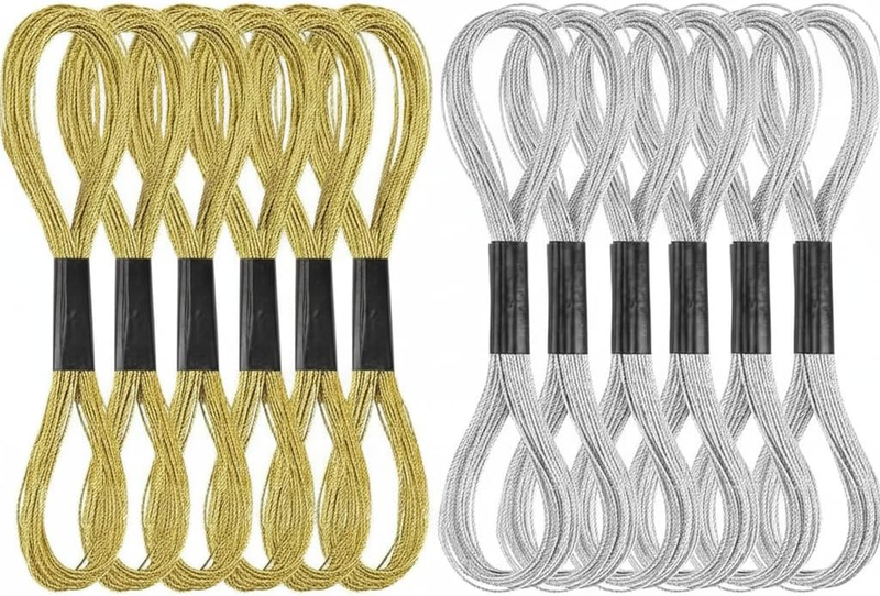 12PCS Gold Silver Polyester Metallic Embroidery Thread & Floss Set for Cross Sti