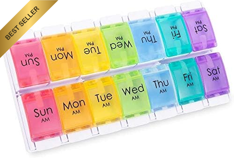 7 Day Pill Organizers, Easy Push Button Assisted Open, AM PM Daily Travel Pill B