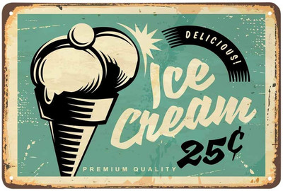 Ice Cream Tin Sign,Sweet Delicious Food Blue Vintage Metal Tin Signs for Cafes