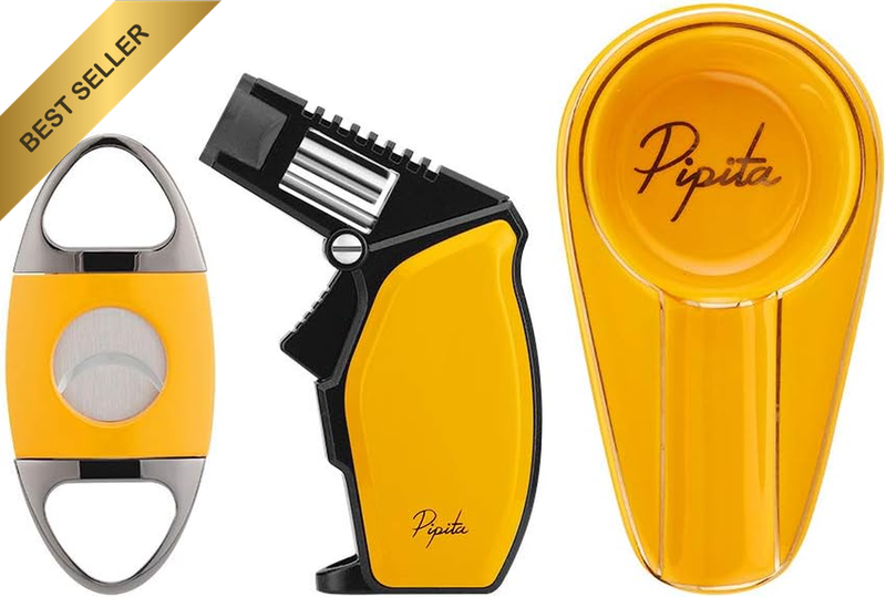 Torch Lighter and Cigar Cutter Ashtray Set,Refillable Windproof Single Jet Gas L
