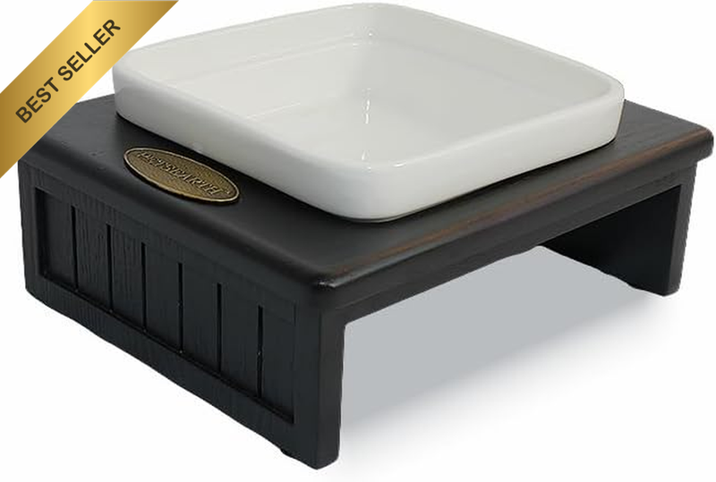 Elevated Ceramic Bolws with Ashwood Stand, Elevated Pet Feeder for Cats and Smal