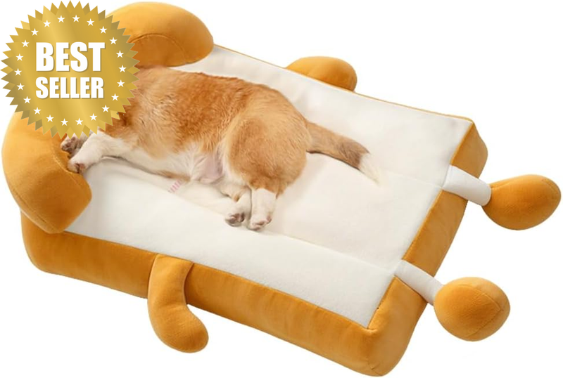 Cat Toast Bed, Pet Lounge Cushion | Washable Plush Dog Bed for Medium & Large Do