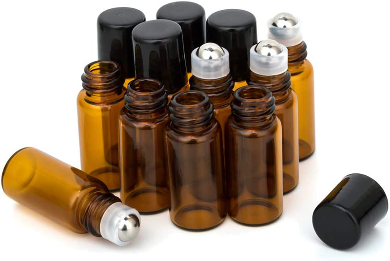 12pack Amber Thick Glass Essential Oil Roller Bottles Stainl