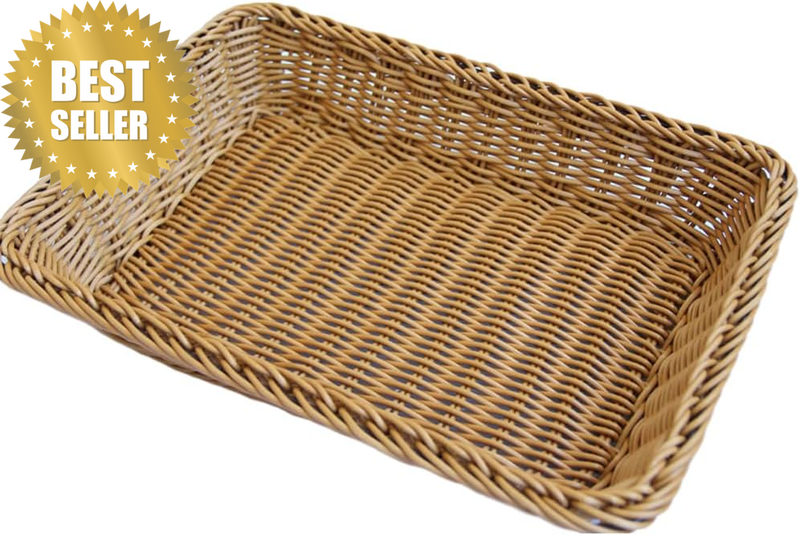 Rectangular Wicker Bread Basket, Versatile Plastic Woven Basketry, Handmade-Look