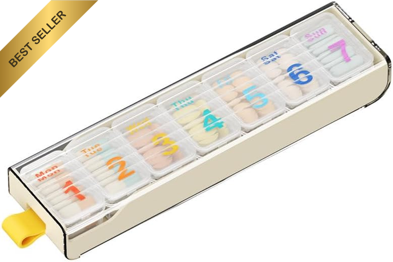 Large Capacity Travel 7 Day Pill Case with Locking Lid, 1Pc Easy Fill 7 Day Pill