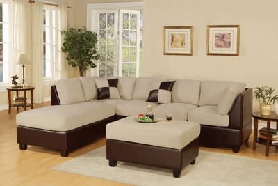 3pc Sectional Sofa Microfiber  Bonded Leather Set W Chaise 40Beige41