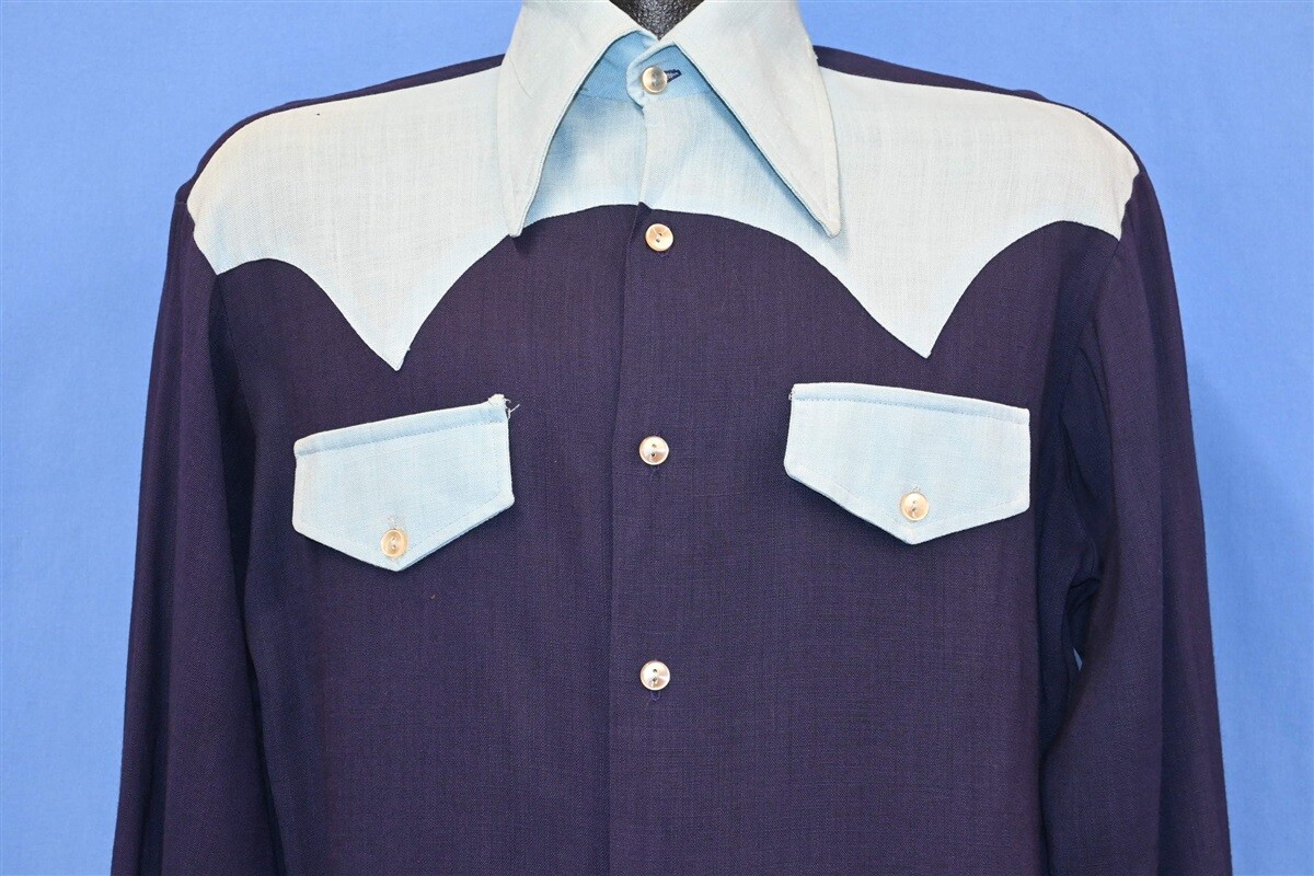 vintage 70s CALIFORNIA BLUE WESTERN YOKE BIG COLLAR MEN'S