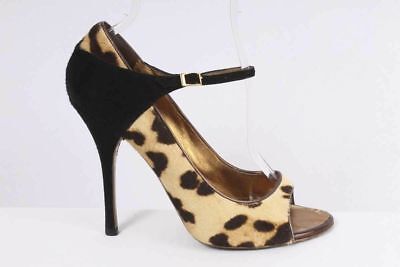 Roberto Cavalli Cheetah Print Open Toe Heels Calf Hair on Hide Size 8 1/2M