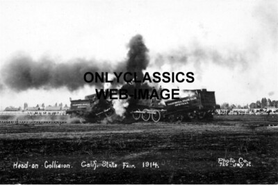 1914 RAILROAD TRAIN-BIG HEAD ON COLLISION-CALIFORNIA STATE FAIR PHOTO AMERICANA