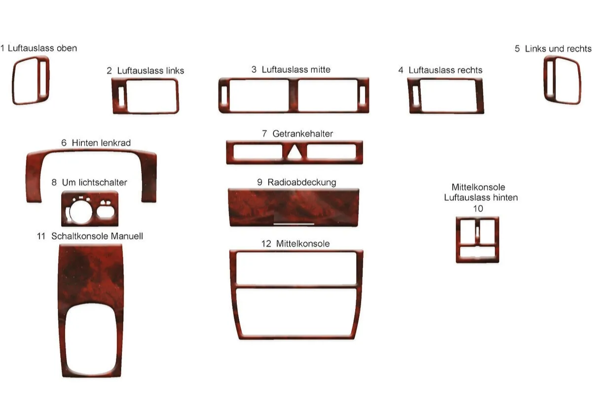 Wood Look dash panel door handle trim kit for Audi A6 1997-2001