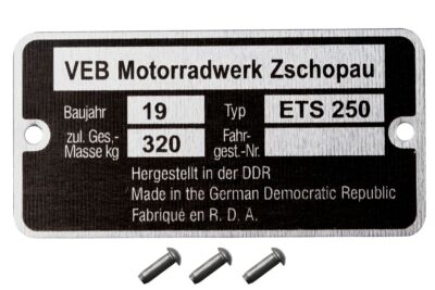 Typenschild für MZ ETS 250 mit Kerbnägeln