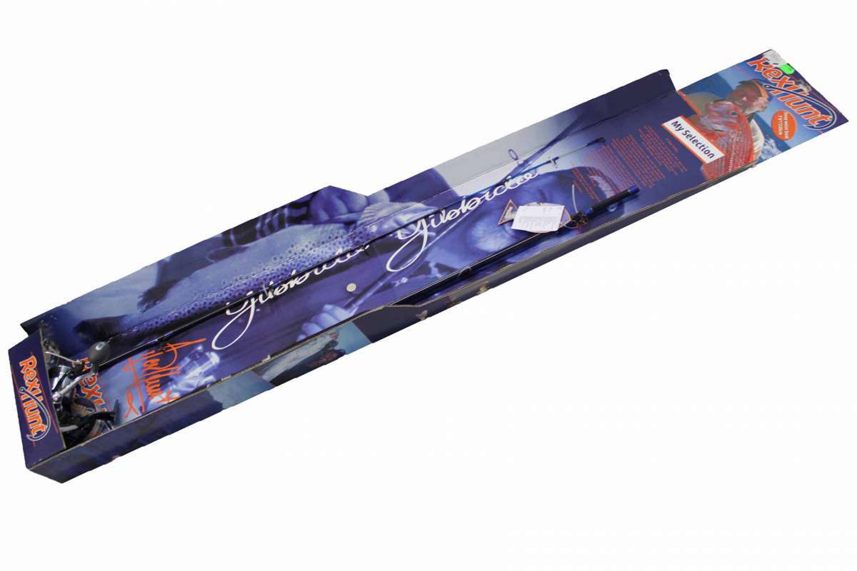 Hochwertige Hochsee-Angel Rute mit Rolle 230 cm schwarz blau REX HUNT 103003