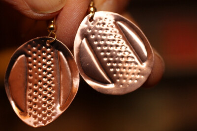 Copper Embossed Roman Style Earrings by E.J. Gold