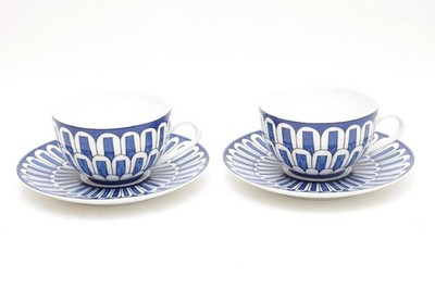 Hermes Blue D'ailleurs Cup & Saucer Pair 2 pieces