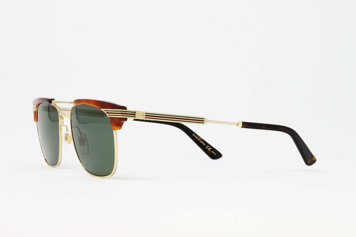 Pre-owned Gucci Unisex Sunglasses Gg0287s 004 Havana Gold 52mm Green Lens